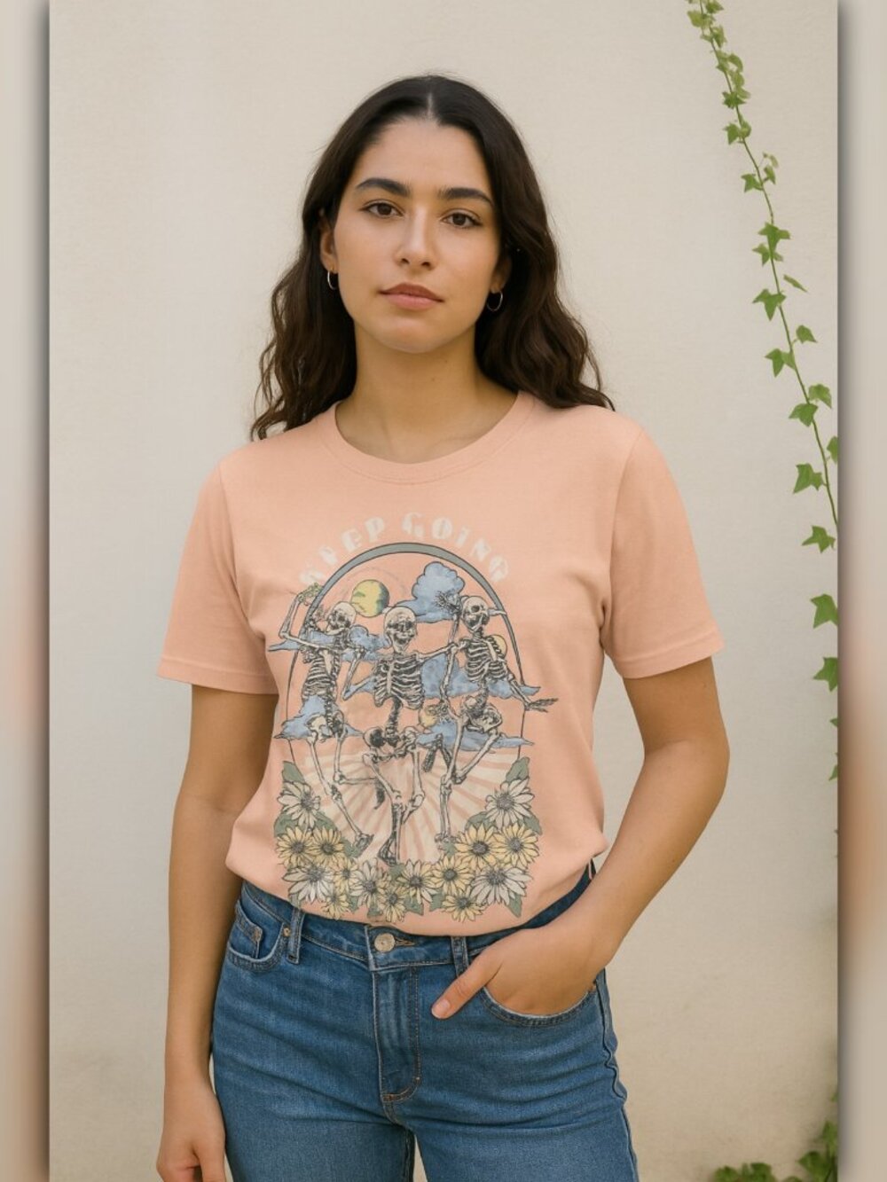 A320 • Light Pink Keep Going Skeleton Graphic Tee
